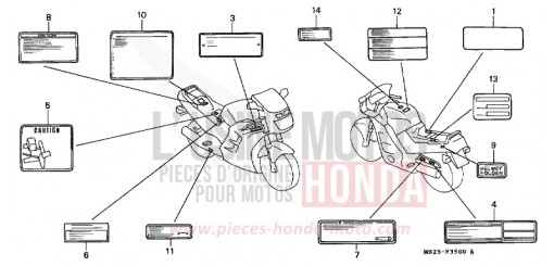 ETIQUETTE DE PRECAUTIONS CBR1000FN de 1992